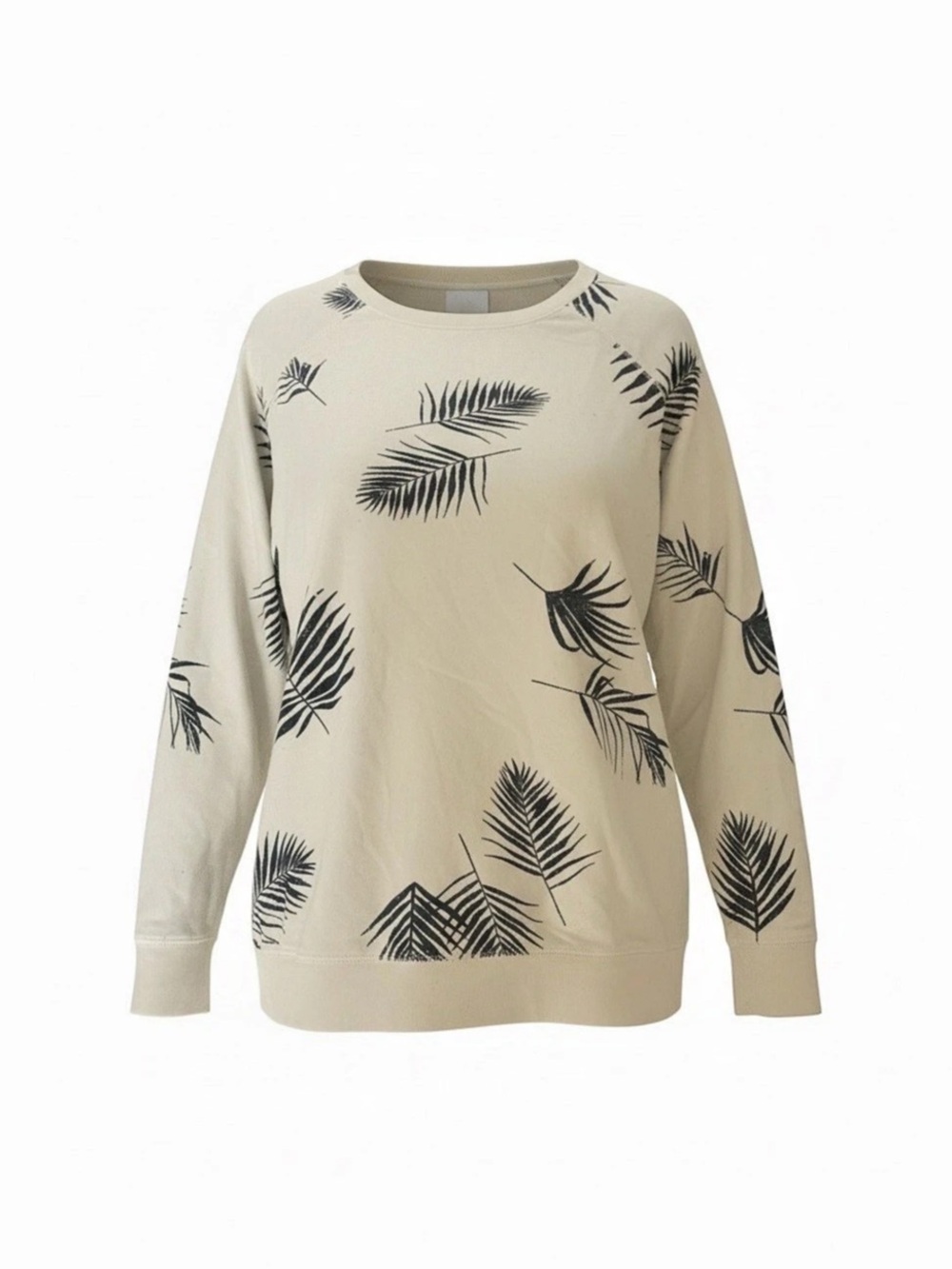 Leaf Print Crewneck Sweater in Cream & Black Like New